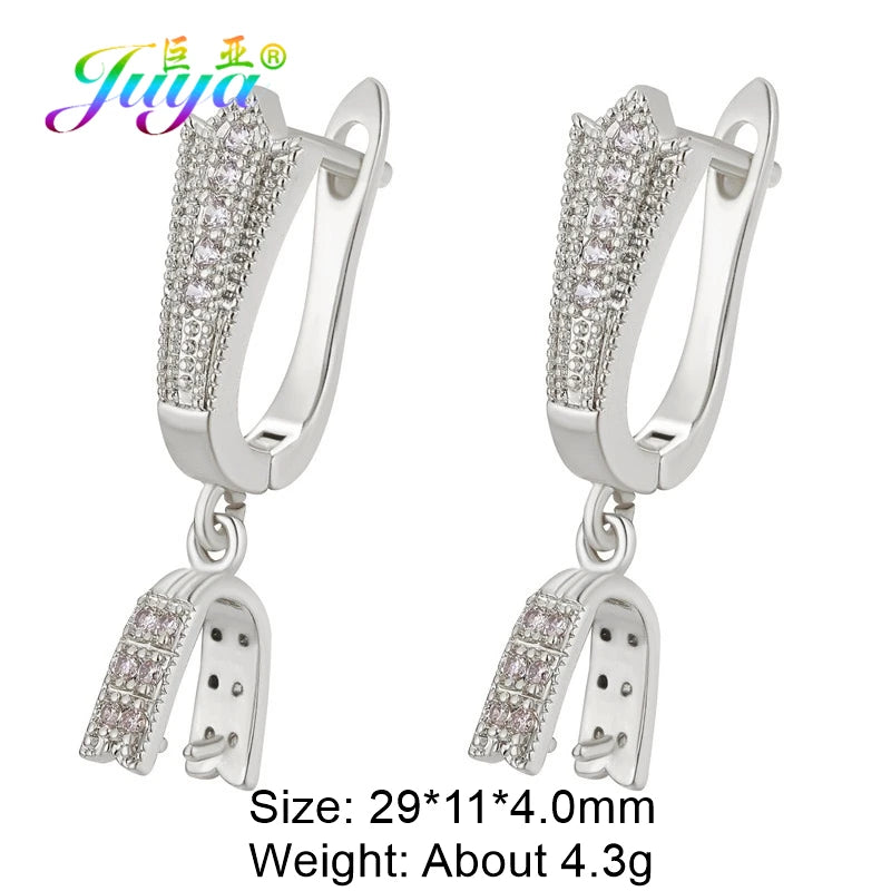 Juya 18K Gold & Silver Plated Earring Hooks – Micro Pave Zircon DIY Jewelry Findings