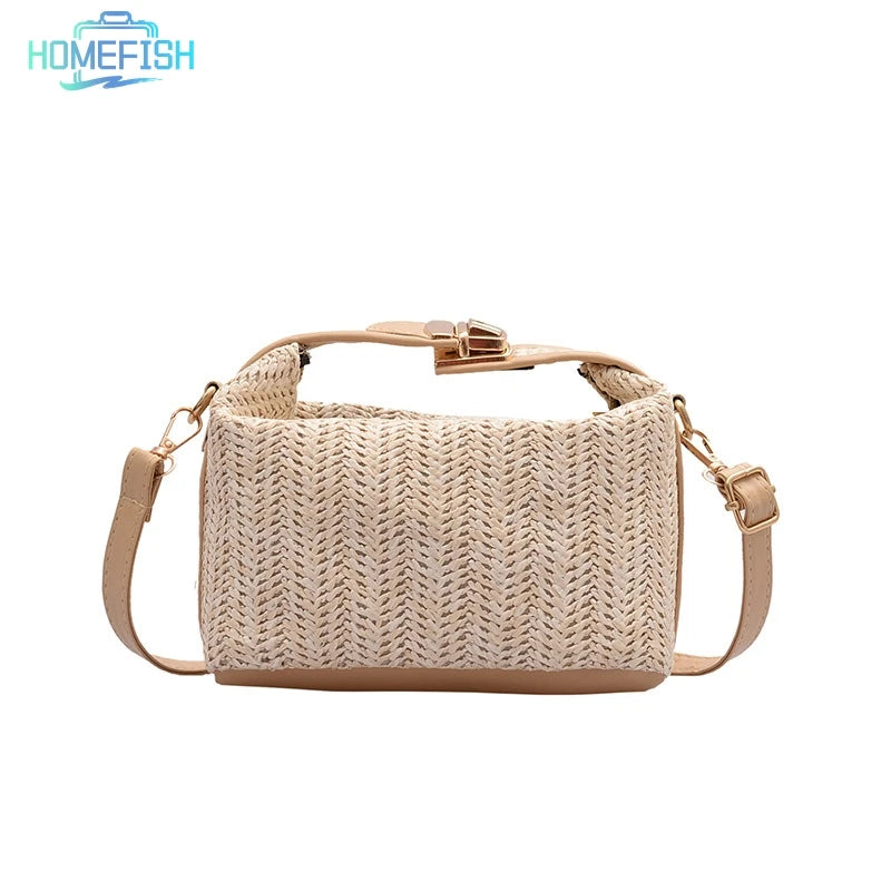 HOMEFISH Summer Small Straw Handbag Trendy Shoulder Bag Woven Bucket Crossbody Bag Casual Seaside Beach Bag Gilrs Handle Tote Nanasbeautyholic