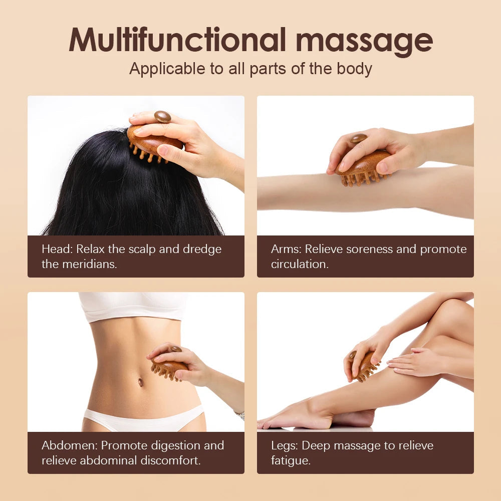 Multi-Functional Wood Therapy Massage Comb Scalp Head Massager Natural Sandalwood Circular Tooth Guasha Scraping Body Massager Nanasbeautyholic