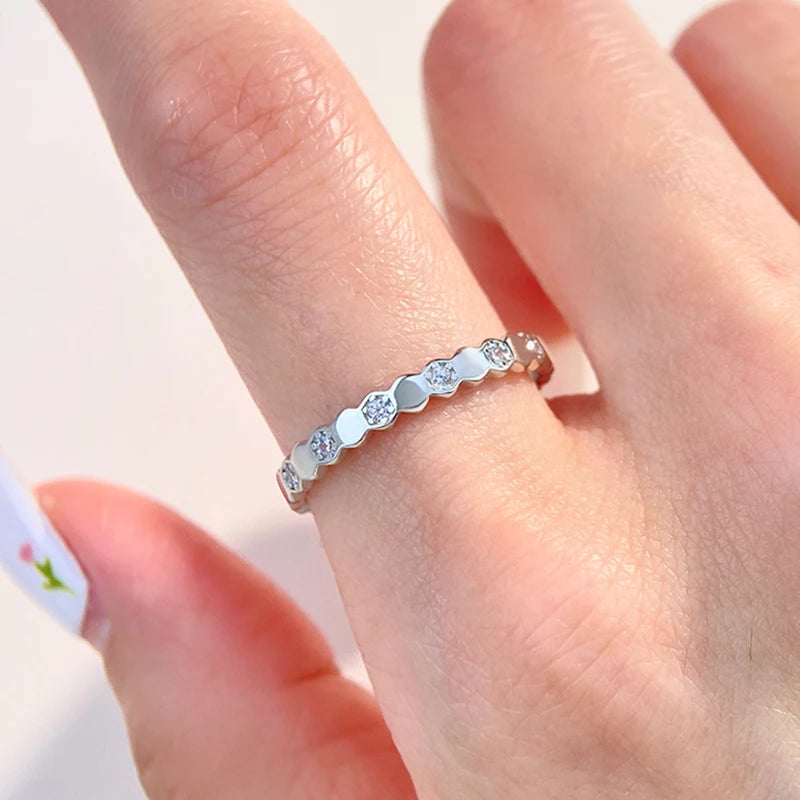 925 Sterling Silver Zircon Hexagon Ring | Gold, Silver & Rose Gold | Sizes 6–10 | Women's Fine Jewelry