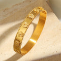 18K Gold Plated Cubic Zirconia Nail Bracelet | Stainless Steel Cuff Bangle | Flower Design | Women's Fashion Jewelry