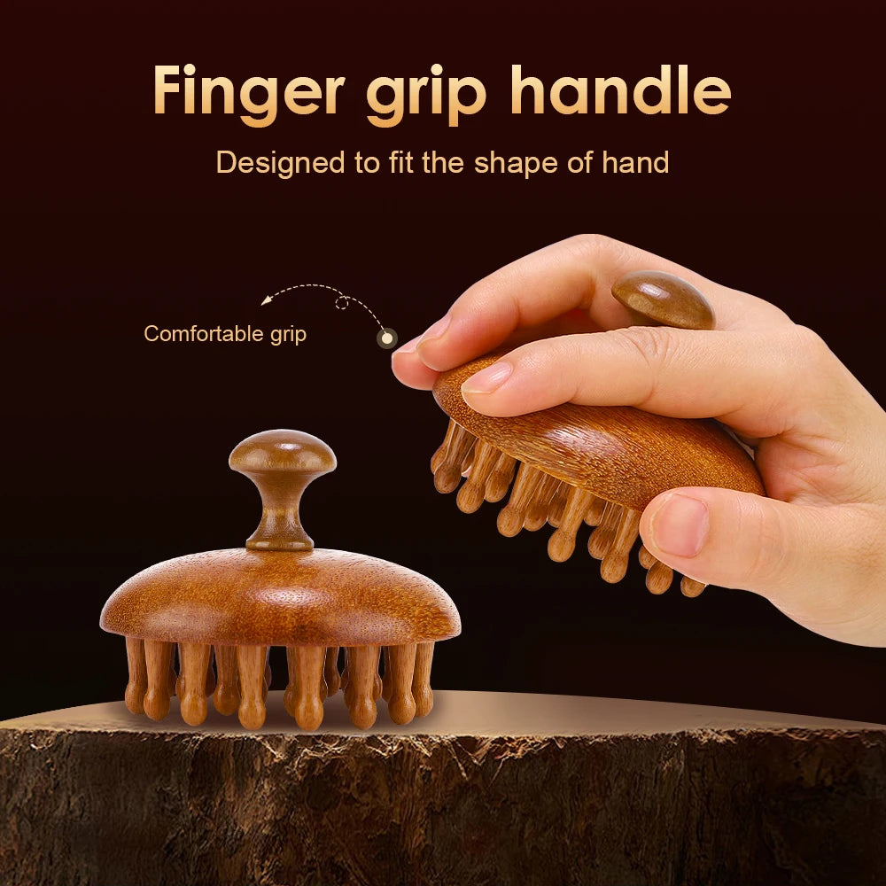 Multi-Functional Wood Therapy Massage Comb Scalp Head Massager Natural Sandalwood Circular Tooth Guasha Scraping Body Massager Nanasbeautyholic