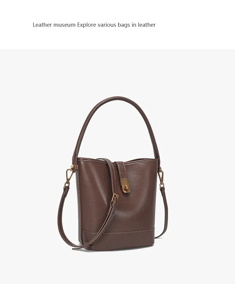 Genuine Leather Bucket Bag – Soft Cow Leather Shoulder & Crossbody Handbag