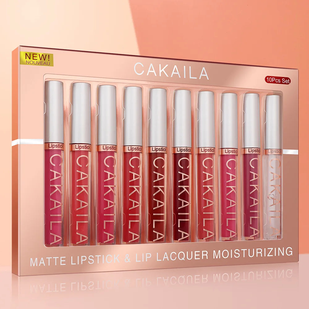 CAKAILA 10-Piece Nude Matte Lip Gloss Set – Velvet Liquid Lipstick | Waterproof & Long-Lasting