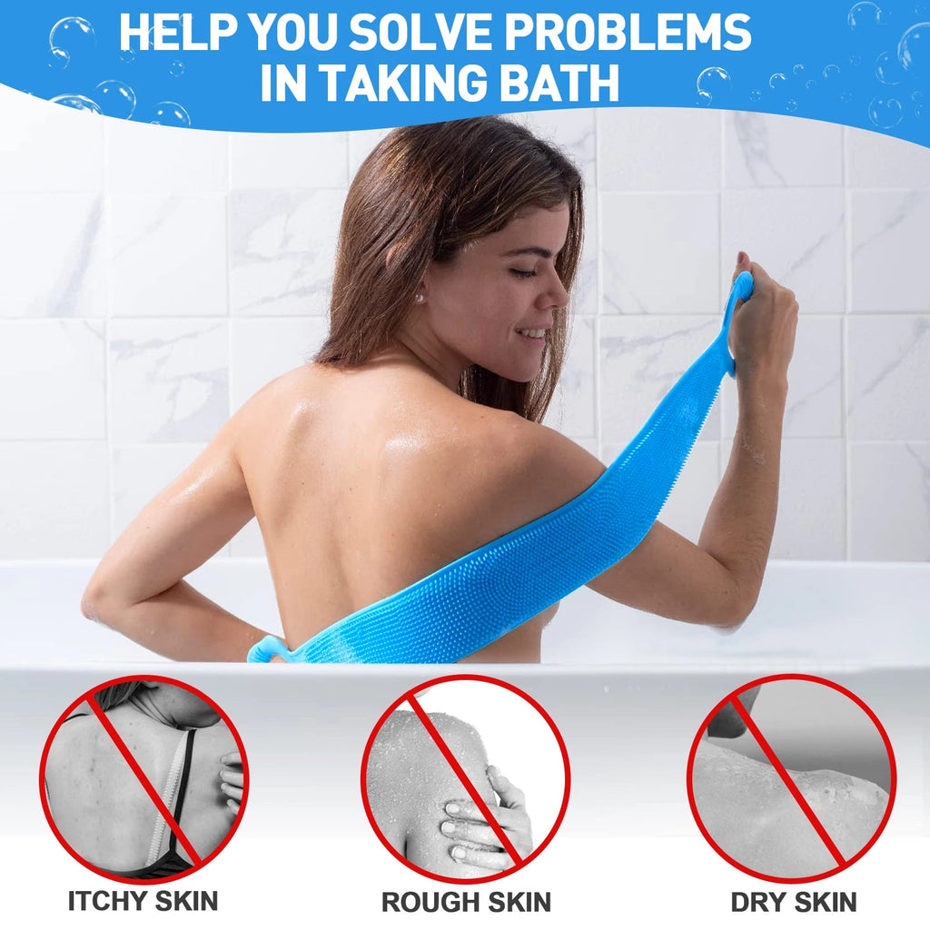 Exfoliating & Dead Skin Scrubby Towel, Travel Portable Body Bath Strips, Silicone Material ,Long Handle Back Cleanse Scrubber Nanasbeautyholic