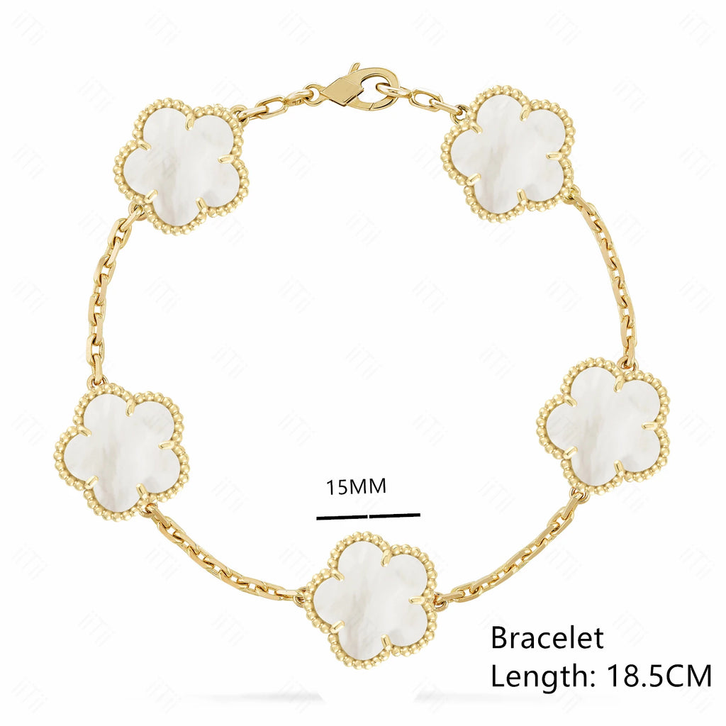 Lucky Clover Natural Mother of Pearl Bracelet & Necklace – Gold & Silver