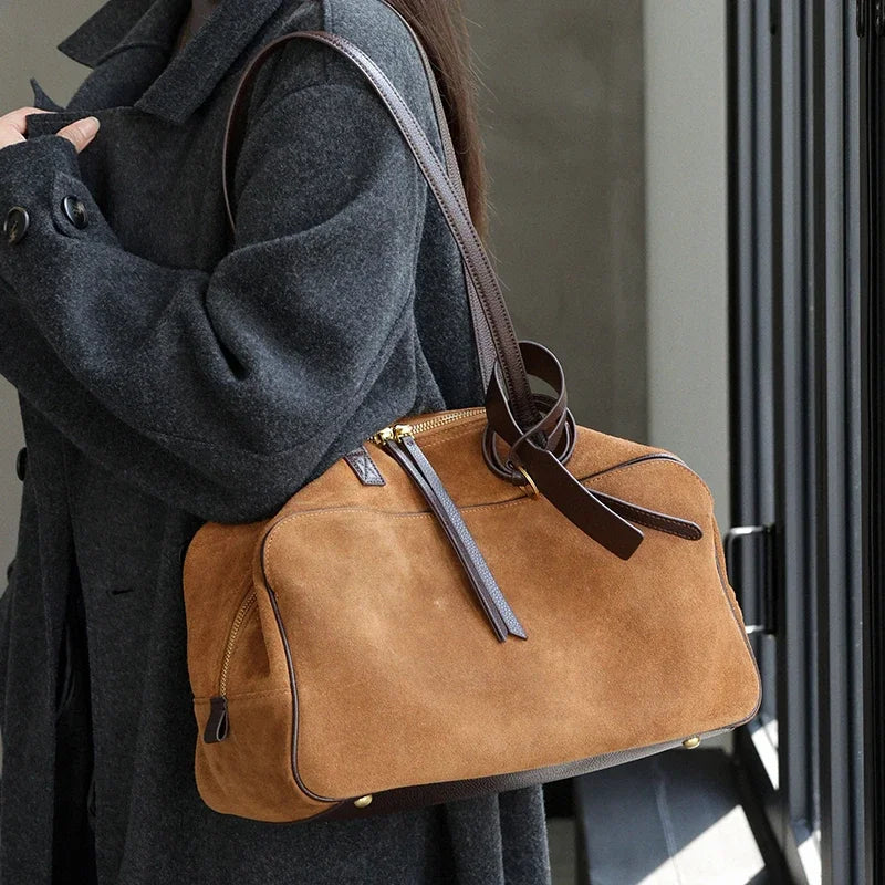 Genuine Leather Tote Bag – Soft Cowhide Shoulder Bag for Women