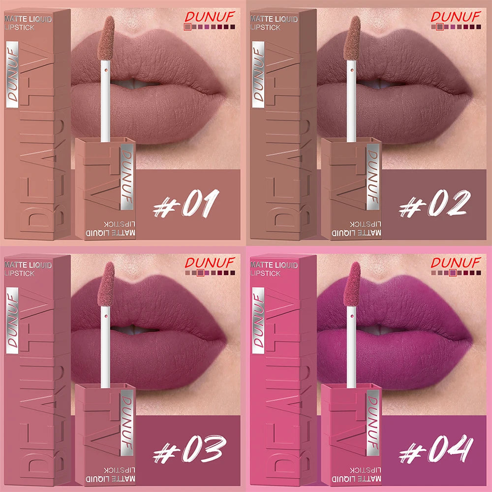 8Pcs/Set Nude Brown Matte Liquid Lipstick Velvet Sexy Dark Red Lip Glaze Non-stick Cup Not Easy To Fade Lip Gloss Lipstick Makeu Nanasbeautyholic