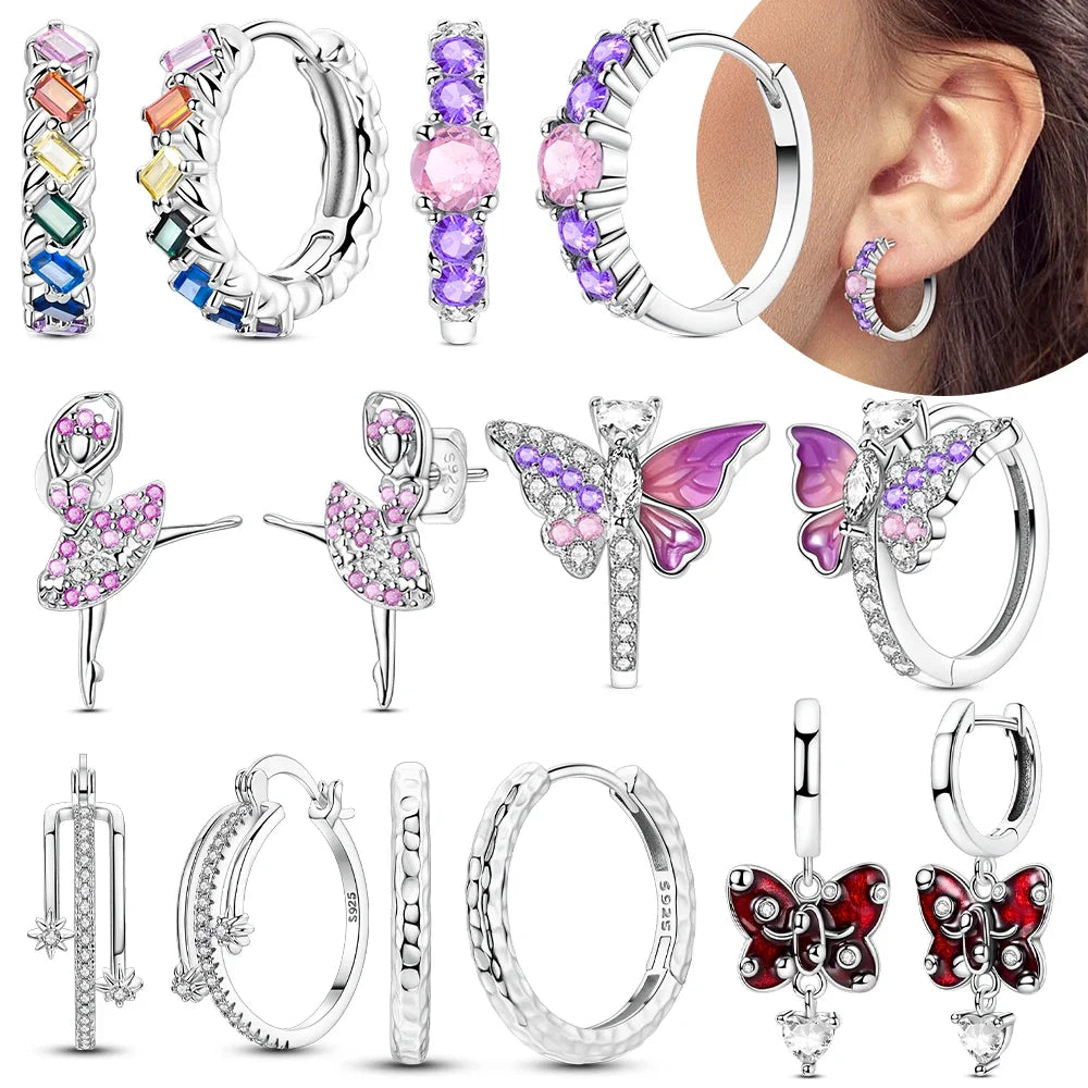 925 Sterling Silver Zircon Charm Bead Earrings | Butterfly & Ballet Girl | GDTC Certified | Fine Jewelry Gift
