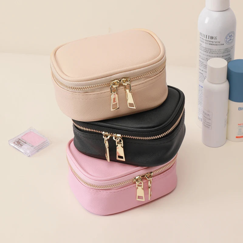Rechargeable Travel Makeup Bag With LED Mirror, Compact Touch Screen Tabletop Cosmetic Mirror, 3 Colors Light Nanasbeautyholic