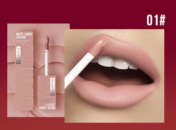 MLSMILE 6 Color Non-stick cup Velvet Satin Gloss Lip glaze Mist Liquid matte lipstick Waterproof long-lasting color liquid Nanasbeautyholic