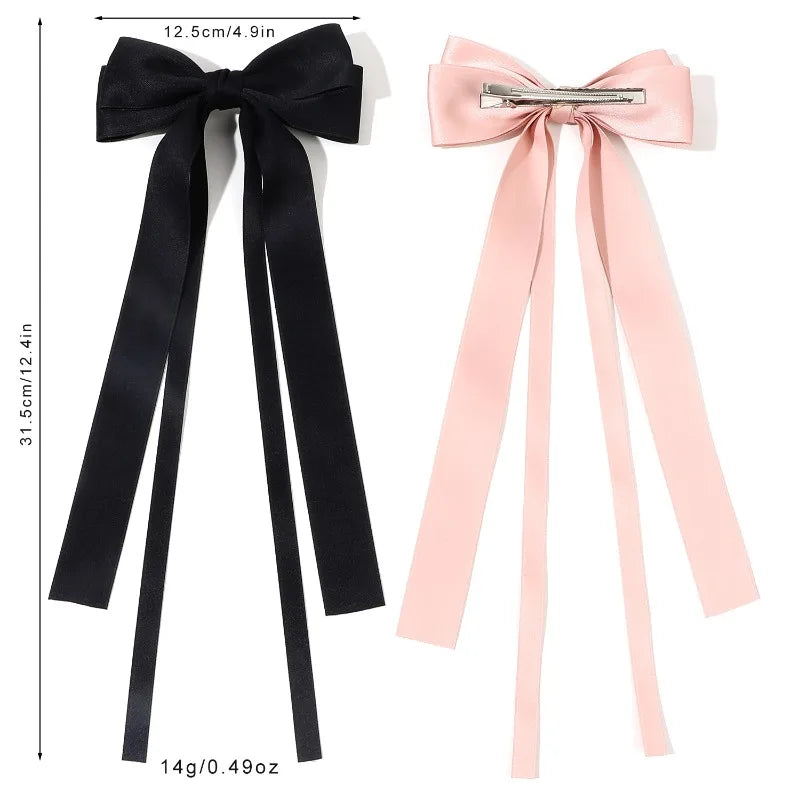 Korean Solid Color Ribbon Double Bowknot Hair Clips