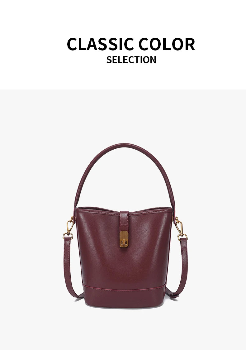 Genuine Leather Bucket Bag – Soft Cow Leather Shoulder & Crossbody Handbag