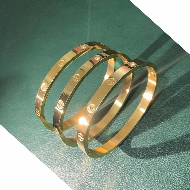 Zircon Cross Screw Nail Bangle | Stainless Steel | Gold, Rose Gold & Silver | Unisex Statement Bracelet