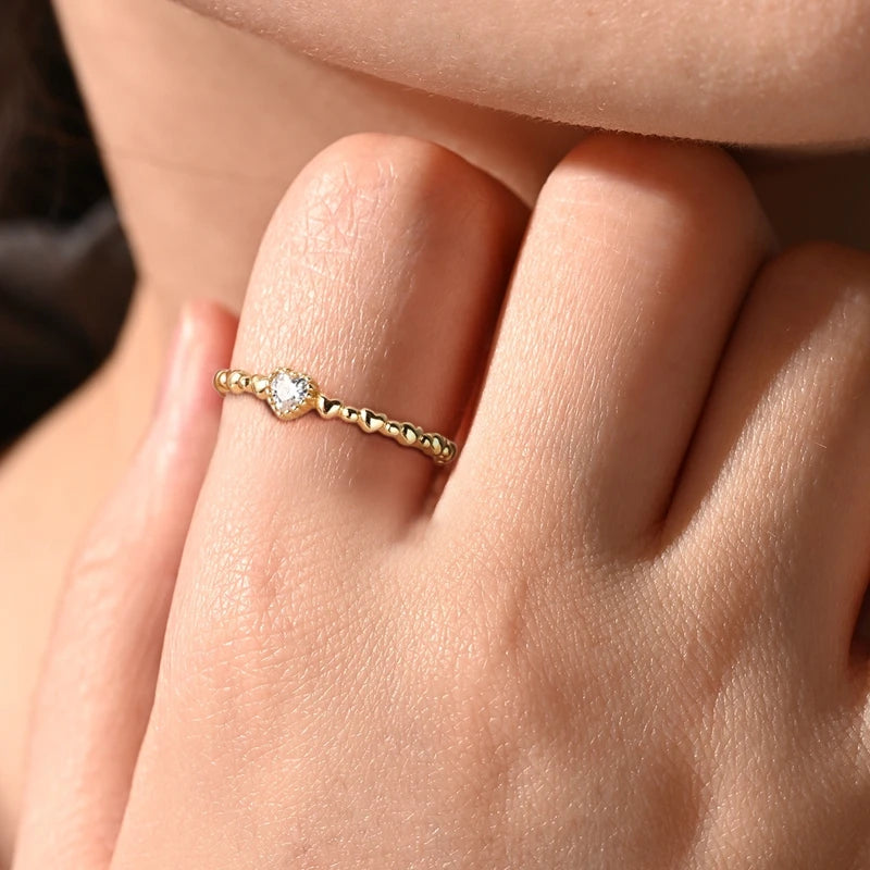 925 Sterling Silver Heart Star Moon Ring | Sparkling Zircon | Gold Chain Design | Women's Fine Jewelry Gift