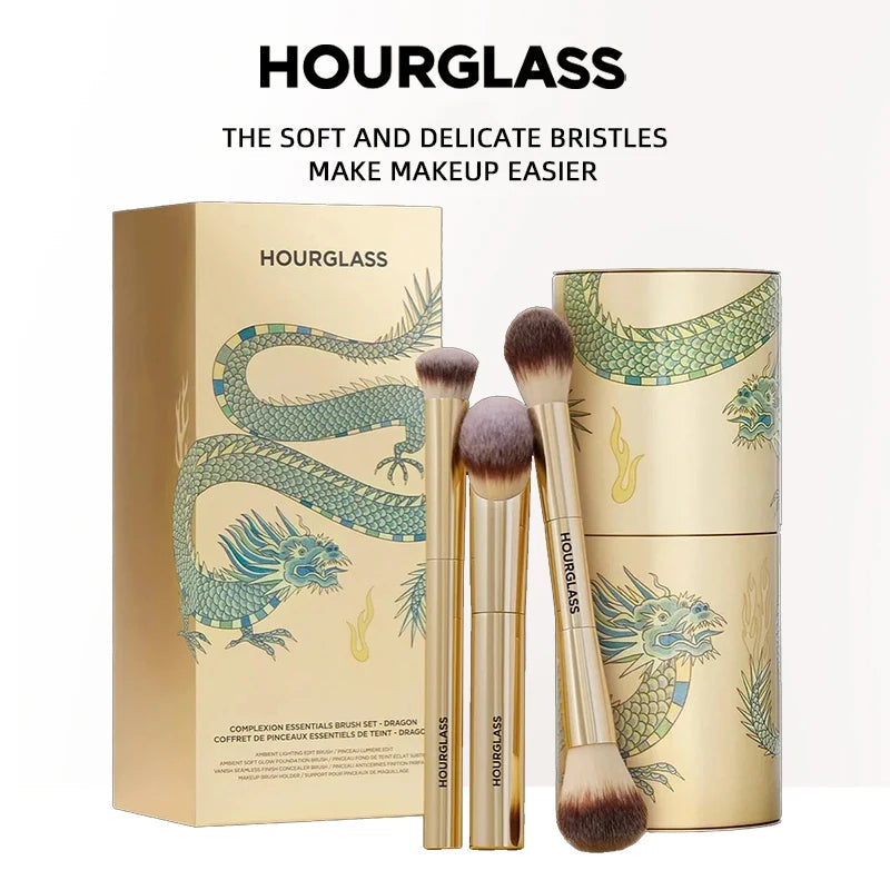 Hourglass Makeup Brush - 3piece Foundation Brush Loose Powder Brush Concealer Brush New Design + Brush Cartridge Nanasbeautyholic