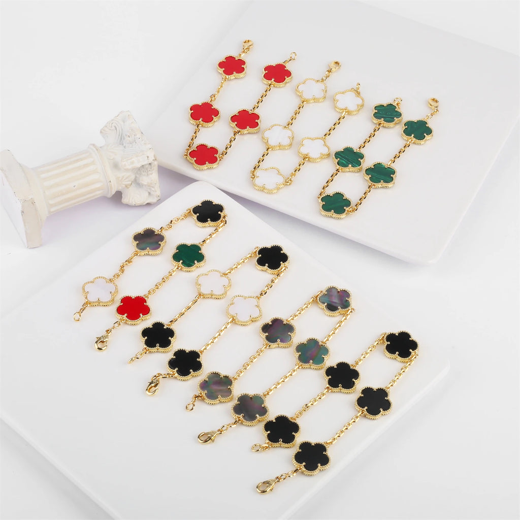 Lucky Clover Natural Mother of Pearl Bracelet & Necklace – Gold & Silver