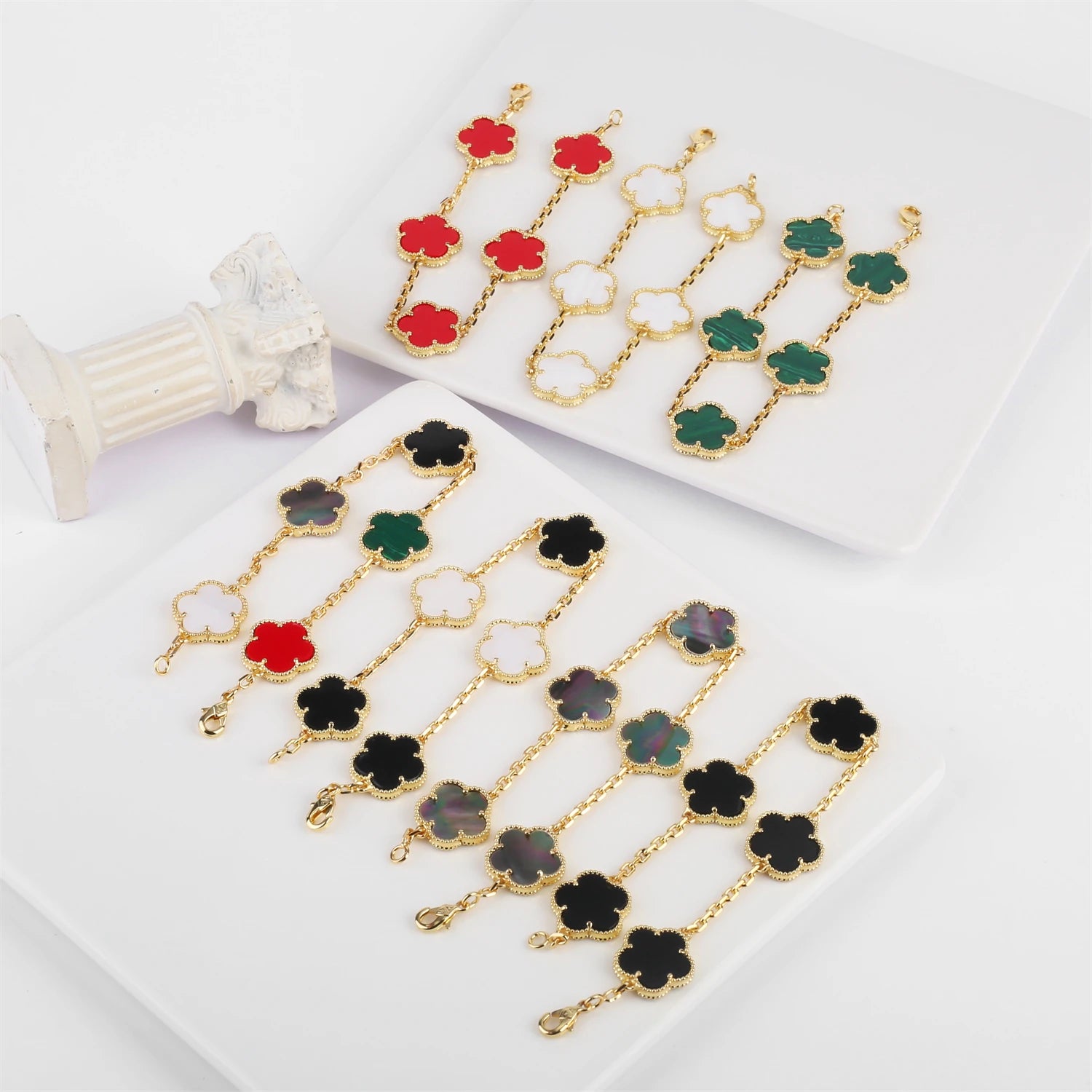 Lucky Clover Natural Mother of Pearl Bracelet & Necklace – Gold & Silver