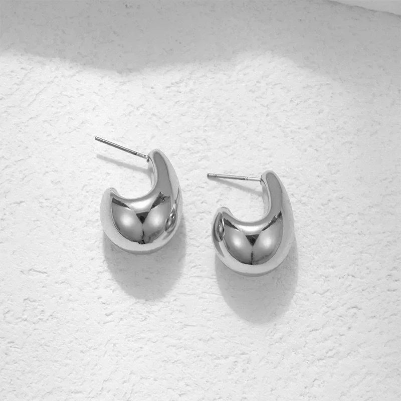 Chunky Hoop Earrings for Women | Gold & Silver Stainless Steel | Minimalist C-Shape Drop Earrings
