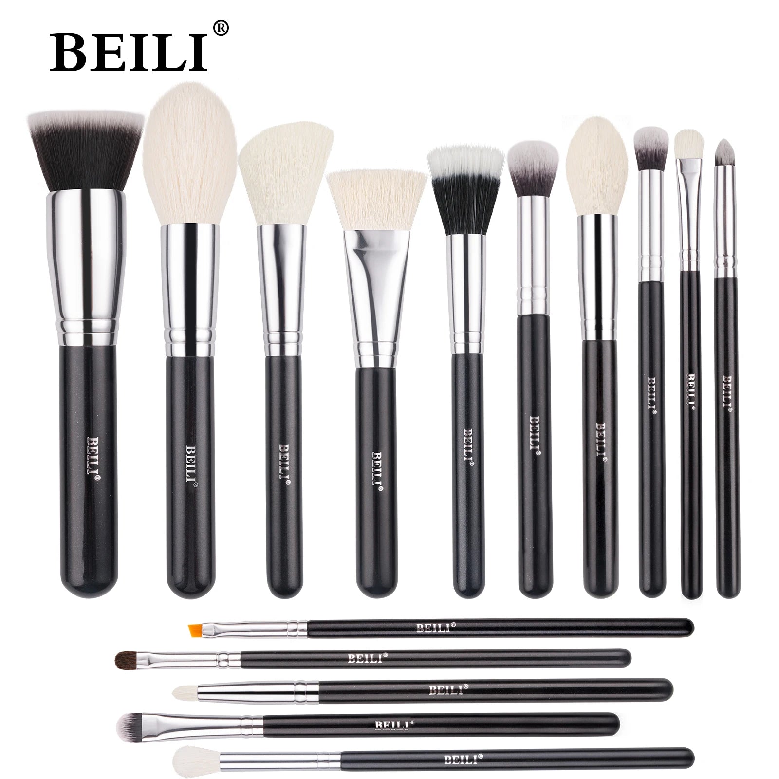 BEILI Black Makeup Brush Sets Professional Natural Goat Fiber Hair Brush Foundation Kakubi Contour Eyeshadow Beauty Tool brochas Nanasbeautyholic