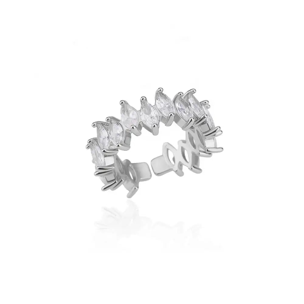 18K Gold Plated Zircon Flower & Leaf Ring | Adjustable Stainless Steel | Women's Aesthetic Wedding Band