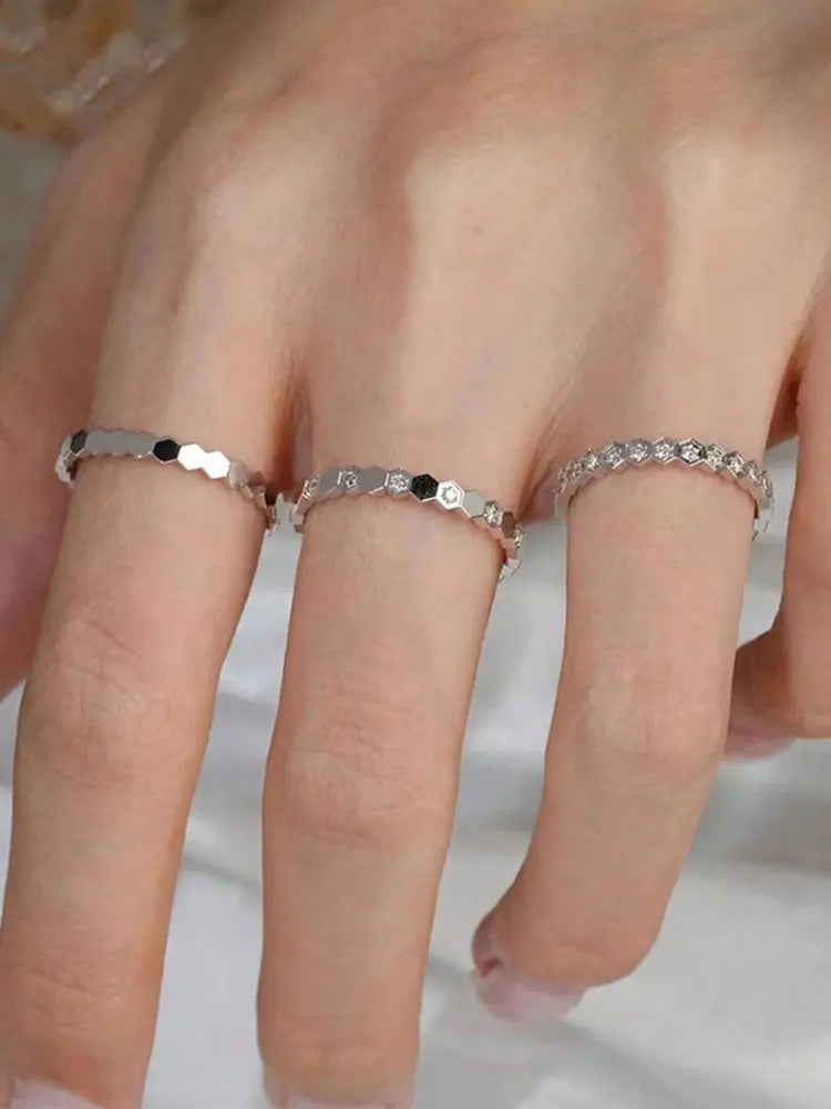 925 Sterling Silver Zircon Hexagon Ring | Gold, Silver & Rose Gold | Sizes 6–10 | Women's Fine Jewelry