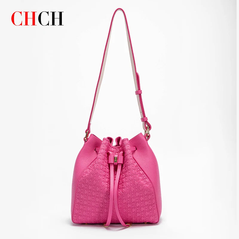 CHCH Women's Top Handbag Pink Drawstring Bucket Bag Graduation Gift Nanasbeautyholic