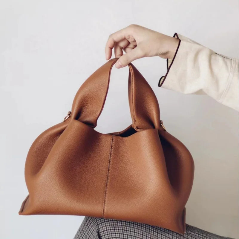 Genuine Leather Cloud Bag – Soft Dumpling Crossbody & Shoulder Tote