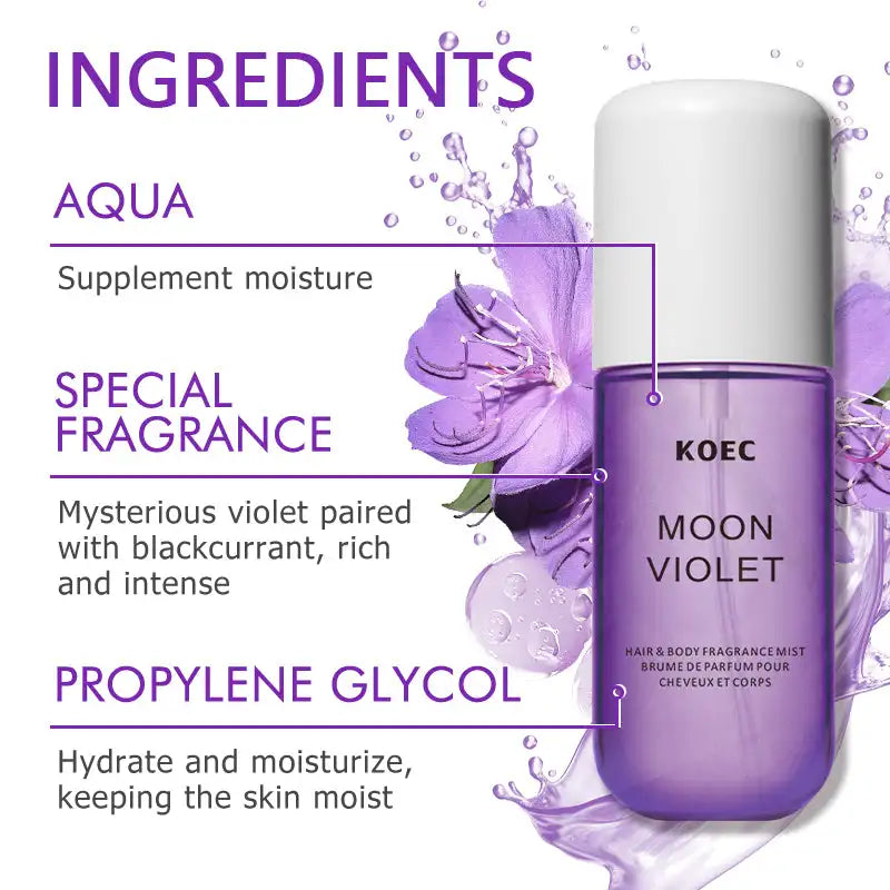 KOEC Moon Violet Hair & Body Fragrance Mist 50ml | Alcohol-Free Floral Perfume