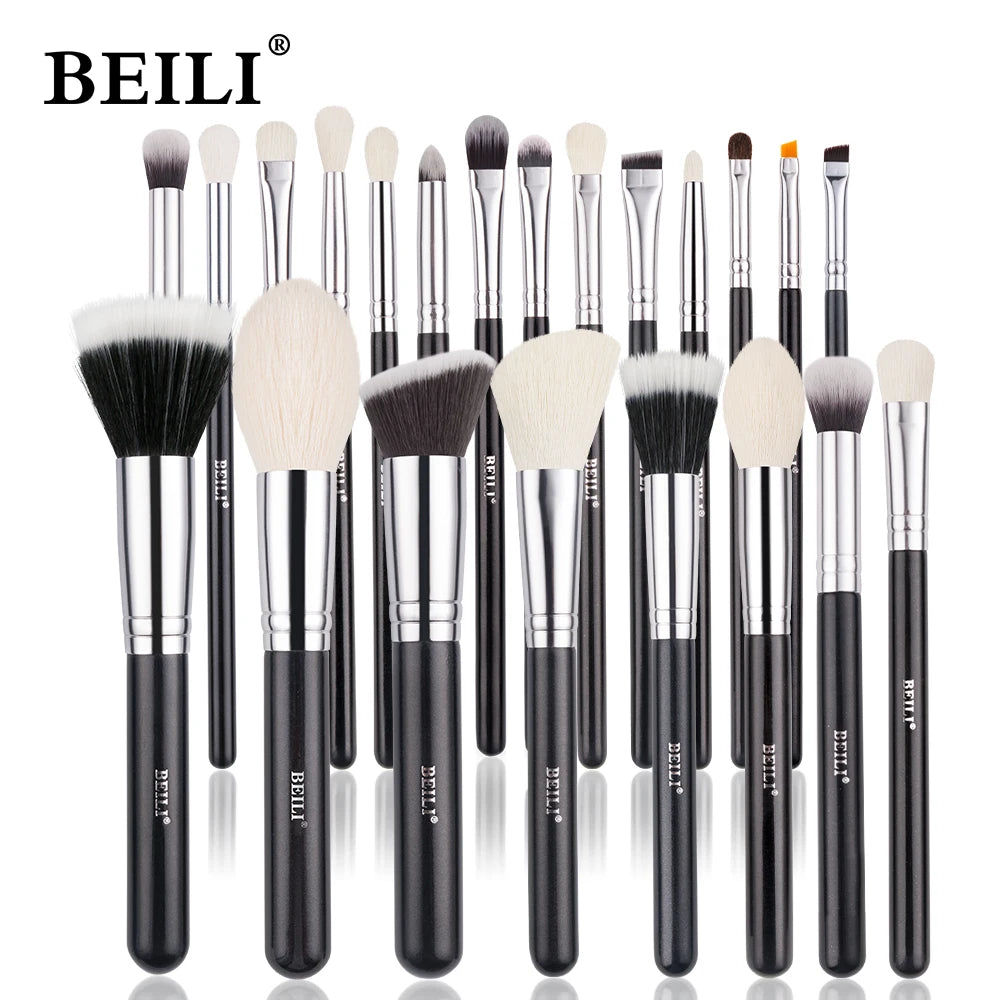 BEILI Black Makeup Brush Sets Professional Natural Goat Fiber Hair Brush Foundation Kakubi Contour Eyeshadow Beauty Tool brochas Nanasbeautyholic