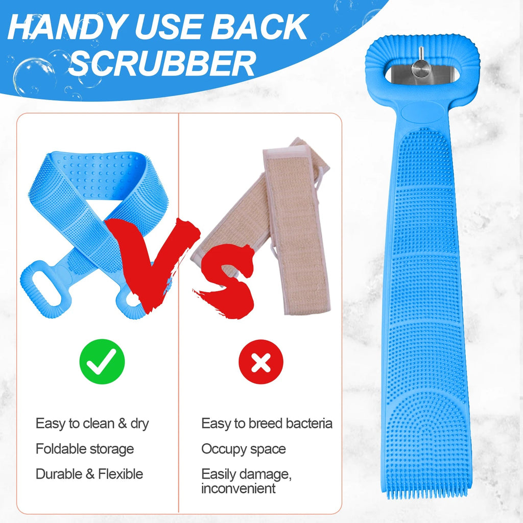 Exfoliating & Dead Skin Scrubby Towel, Travel Portable Body Bath Strips, Silicone Material ,Long Handle Back Cleanse Scrubber Nanasbeautyholic
