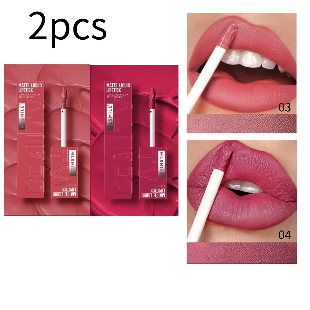 MLSMILE 6 Color Non-stick cup Velvet Satin Gloss Lip glaze Mist Liquid matte lipstick Waterproof long-lasting color liquid Nanasbeautyholic