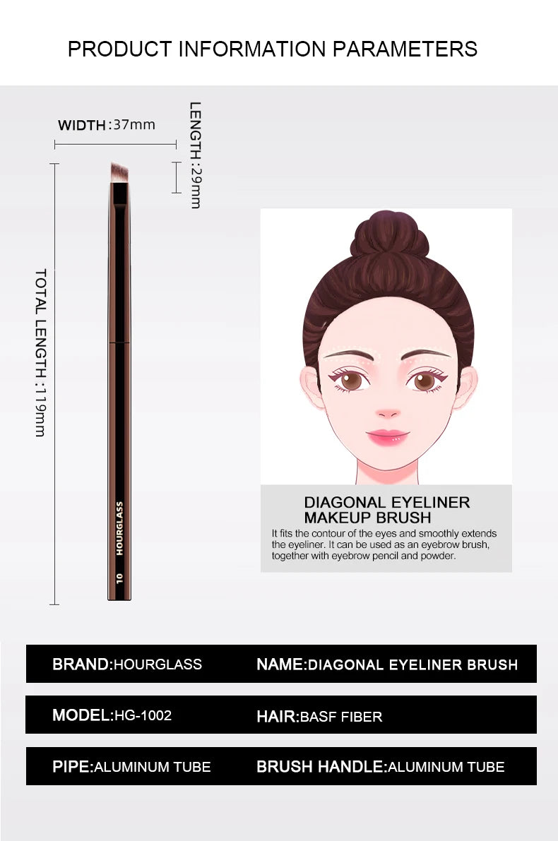 Hourglass Makeup Brush- No.10 Angled Eyeliner/ Eyebrow Brush Soft and Skin-friendly Fiber Hair Fashion Design Single Eye Brush Nanasbeautyholic