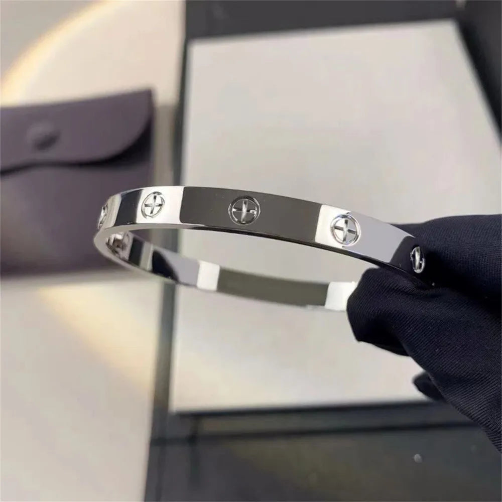 Zircon Cross Screw Nail Bangle | Stainless Steel | Gold, Rose Gold & Silver | Unisex Statement Bracelet