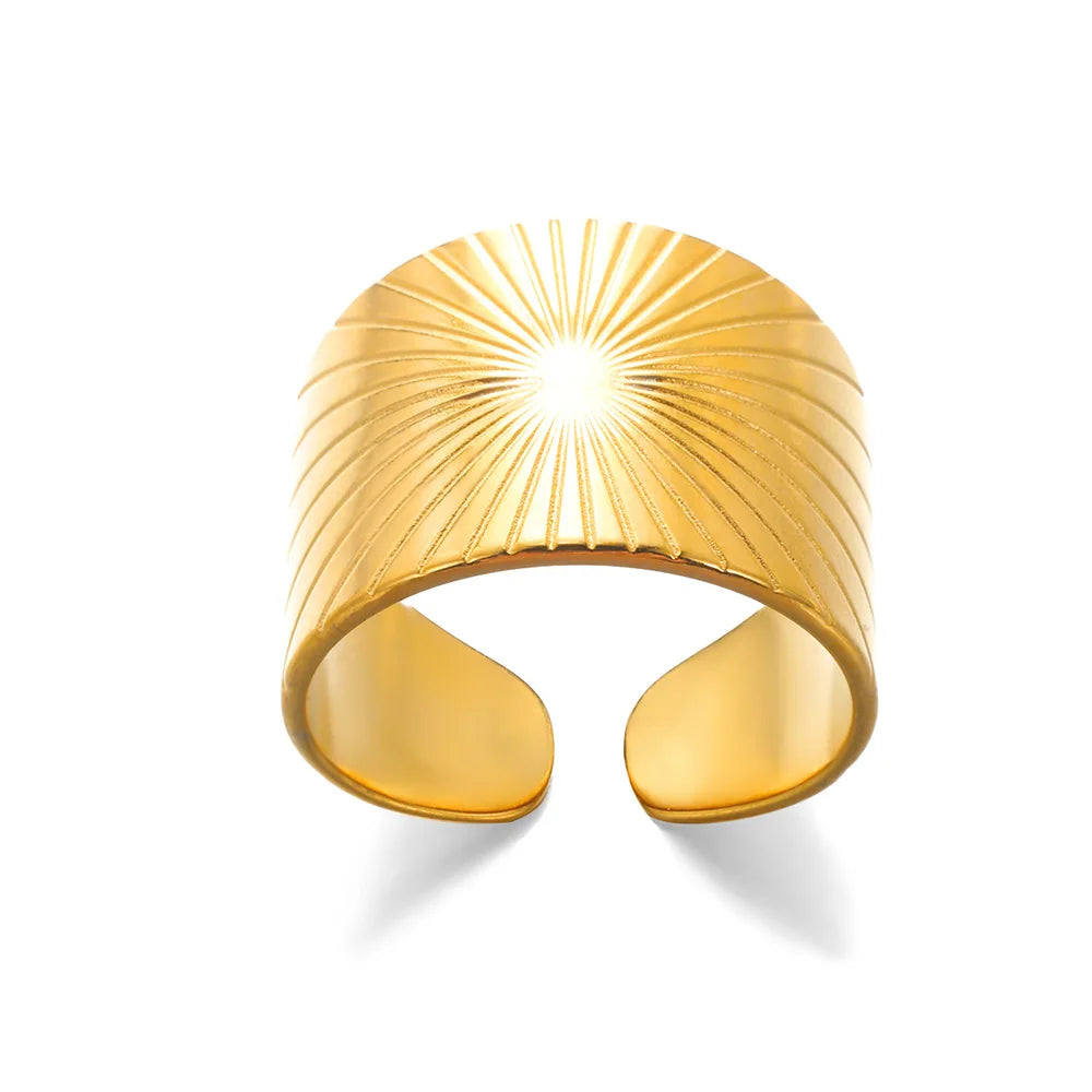 18K Gold Plated Zircon Flower & Leaf Ring | Adjustable Stainless Steel | Women's Aesthetic Wedding Band