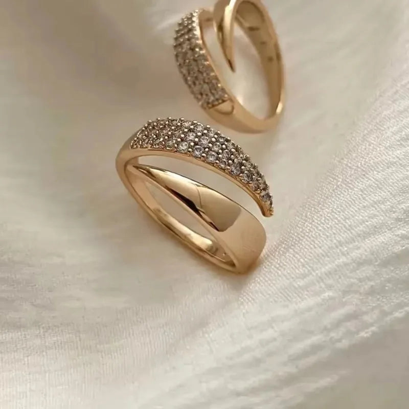 Gold Plated Sun Ring — Natural Stone Inlay, Hollow Metal Texture Statement Ring