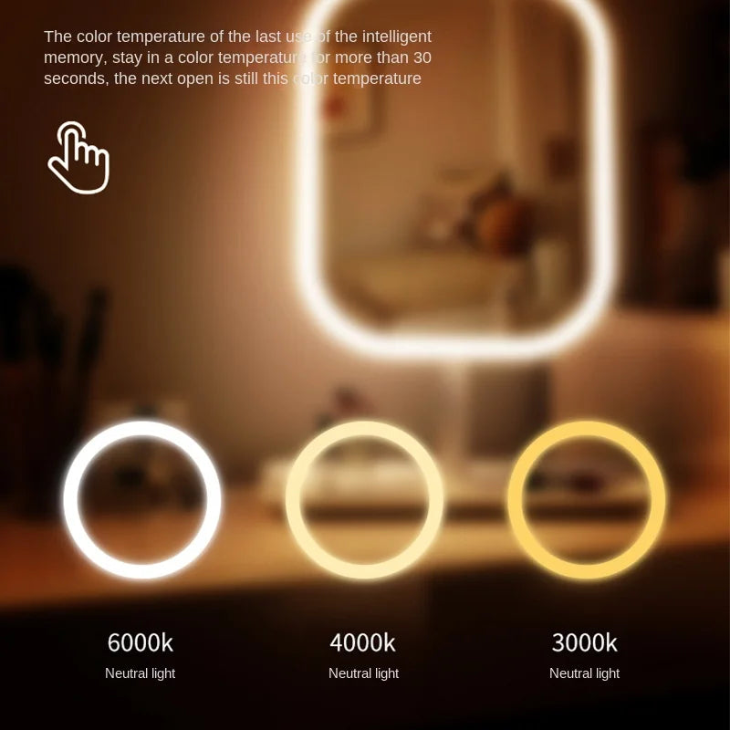 Niche Modern Desktop Vanity Mirror 3 Color Light LED , touching mirror