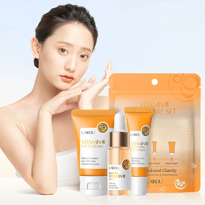 LAIKOU Vitamin C 24K Golden Sakura Skin Care Sets Face Cream Serum 3pcs/set