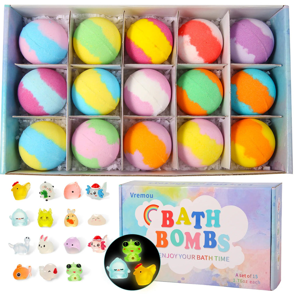 Bath Bombs for Kids with Toys Inside - 15 Pack Kids Bath Bombs with Glow in The Dark Bath Toys Inside, Birthday Gifts for Kids Nanasbeautyholic
