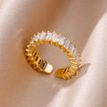 18K Gold Plated Zircon Ring | Adjustable Stainless Steel | Geometric Aesthetic | Women's Wedding & Party Jewelry