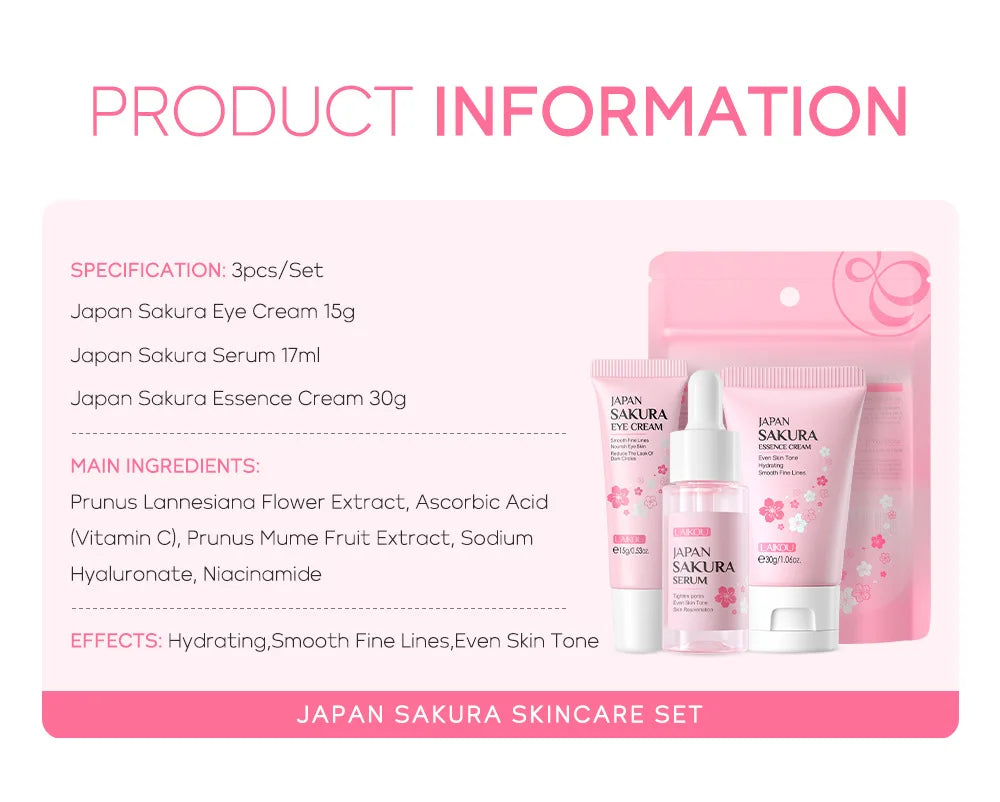 LAIKOU Vitamin C 24K Golden Sakura Skin Care Sets Face Cream Serum 3pcs/set