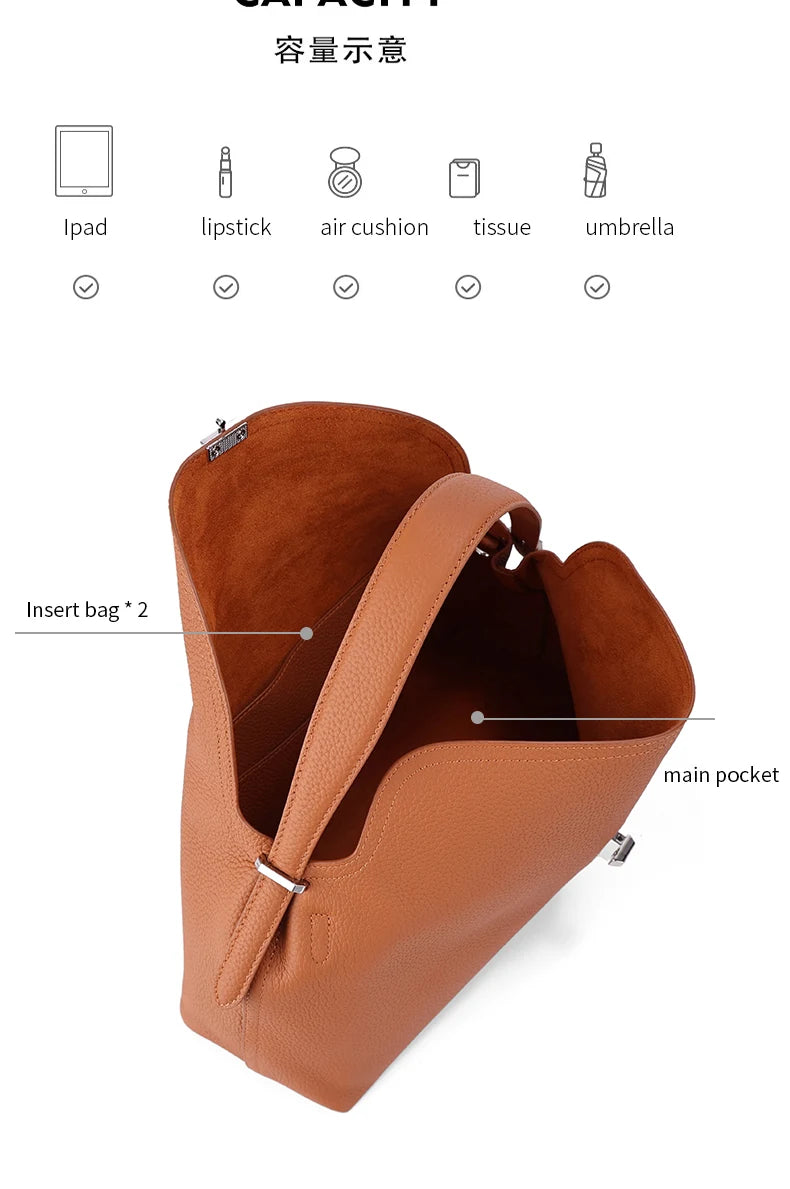 Genuine Cowhide Leather Shoulder Bag – Large Capacity Luxury Handbag for Women
