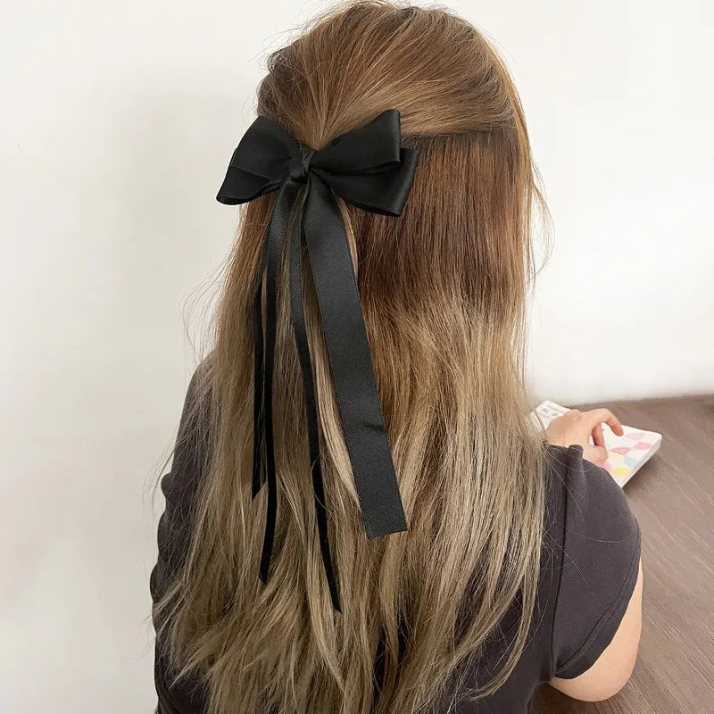 Korean Solid Color Ribbon Double Bowknot Hair Clips
