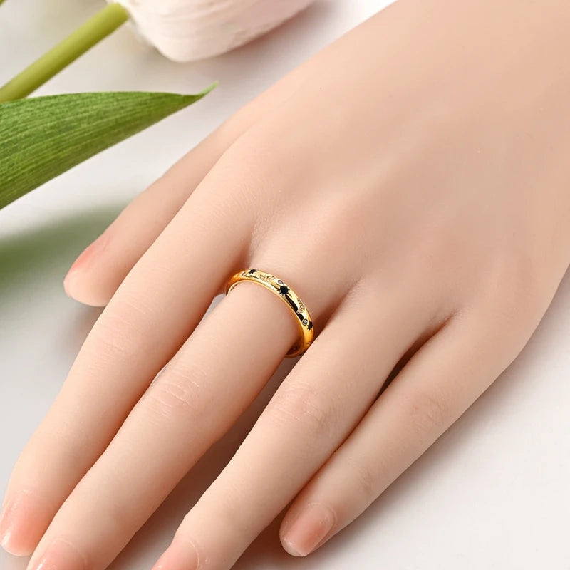 925 Sterling Silver Heart Star Moon Ring | Sparkling Zircon | Gold Chain Design | Women's Fine Jewelry Gift
