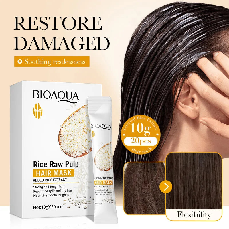 BIOAQUA Rice Milk Hair Mask 5 Seconds Soft Natural Repair Magical Prevent Dryness Split Damage Beauty Frizz Hair Care Nanasbeautyholic