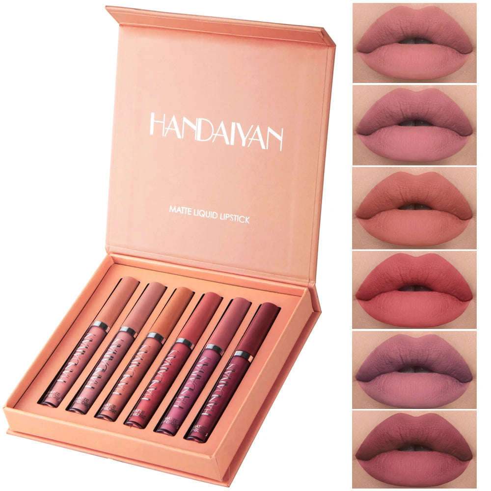 HANDAIYAN Set of 6 NonStick Cup Liquid lipstick , Long-Lasting Lip Gloss Gift Box – Matte Finish Lip Gloss, Resistant to Fading Nanasbeautyholic