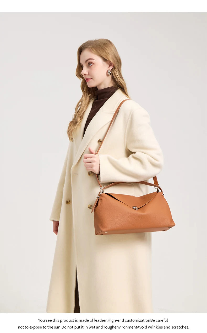 Genuine Cowhide Leather Shoulder Bag – Large Capacity Luxury Handbag for Women