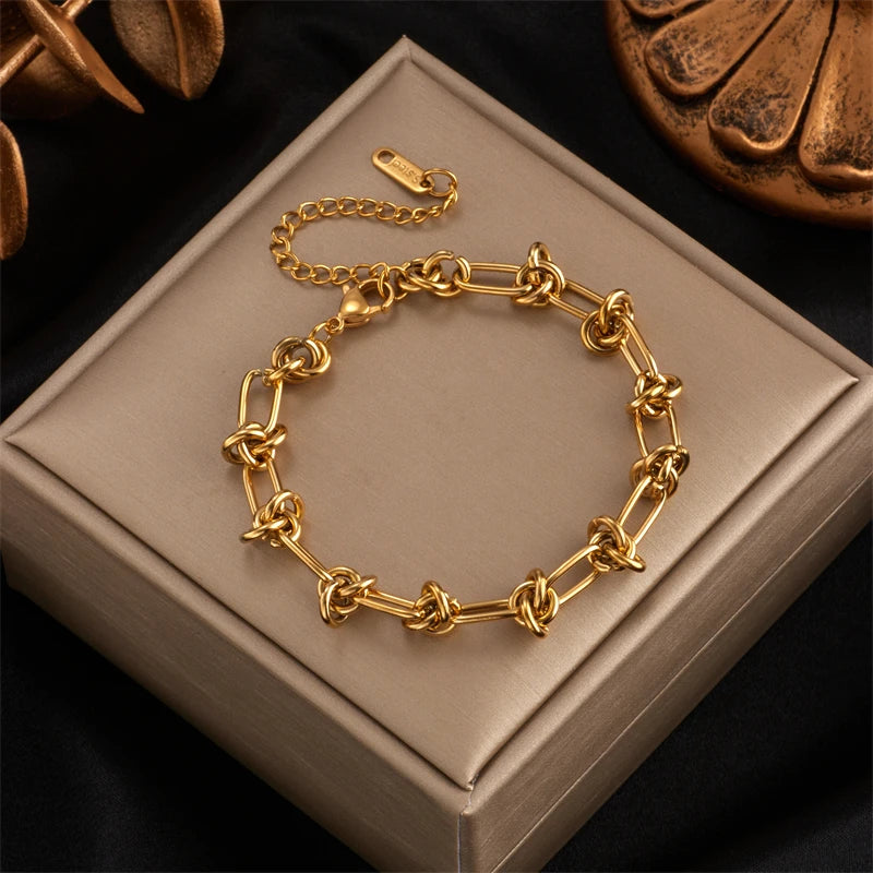 Twist Knot Necklace & Bracelet Set – 316L Stainless Steel, Gold & Silver