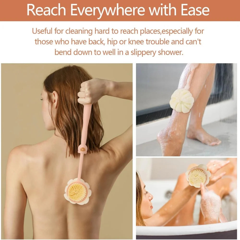 Bath Brush Back Body Bath Shower Sponge Scrubber Brushes With Handle Exfoliating Scrub Skin Massager Exfoliation Bathroom Brush Nanasbeautyholic