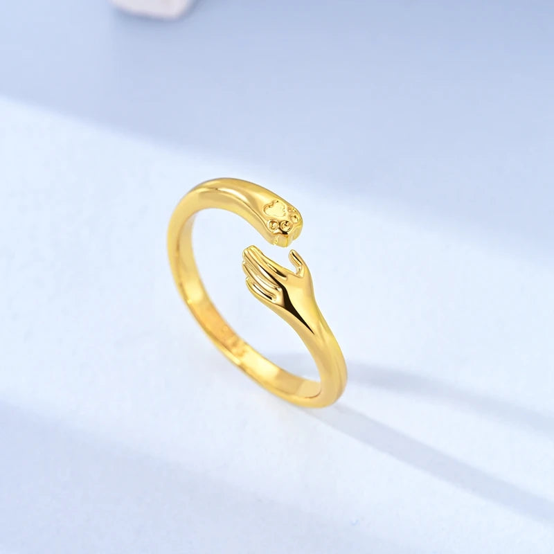 925 Sterling Silver Heart Star Moon Ring | Sparkling Zircon | Gold Chain Design | Women's Fine Jewelry Gift